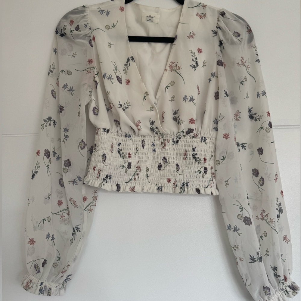 Aritzia Wilfred Cream Floral Blouse